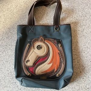 Chala Blue Brown Horse Tote Shoulder Bag & Charm